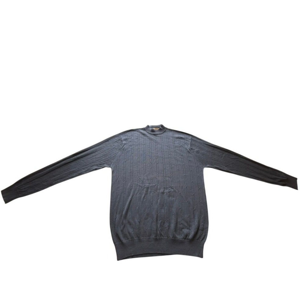 Bobby Chan Mens Charcoal Grey Silk Cotton‎ Mock Neck Textured Sweater Large